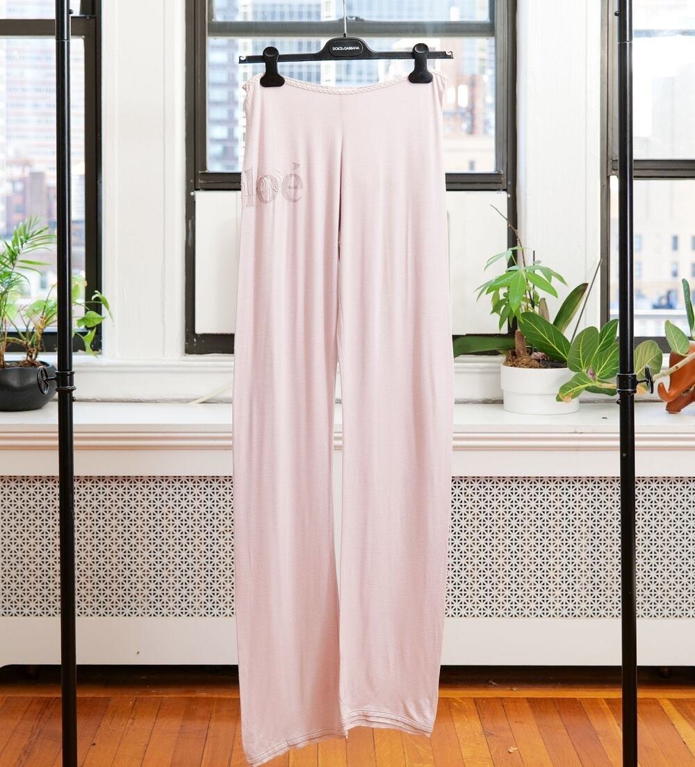 Chloe Blush Pink Mare Donna Logo Wide Leg Stretch Jersey Lounge Pants (40) NWT